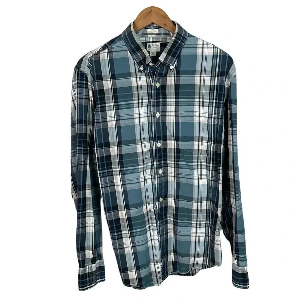 BF876 Mens J. Crew Preppy Tailored Fit Plaid Casual Button Down Shirt L